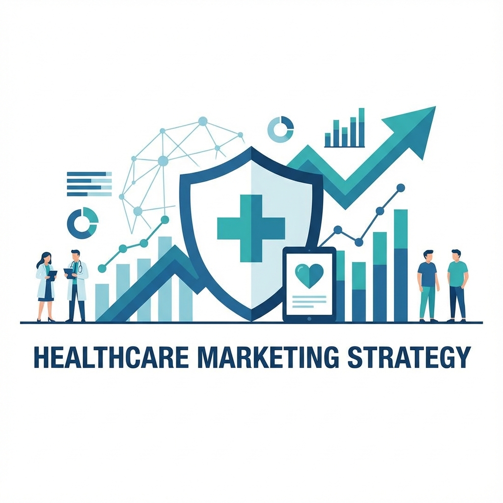Medical marketing strategy concept showing data-driven growth for hospitals